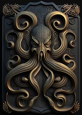 Kraken Gold Relief Deco