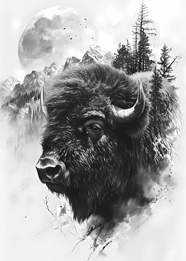 Bison Double Exposure Moon