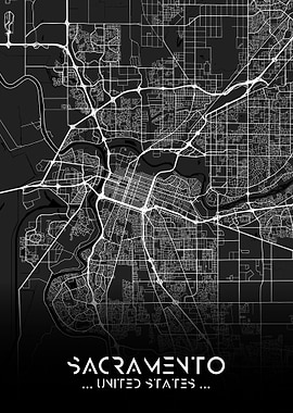 Sacramento City Map Black