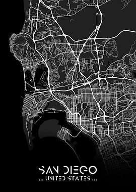San Diego City Map Black