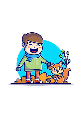 Cute Boy And Squirrel