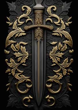 Sword Gold Relief Deco