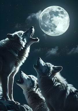Three Wolves And Moon