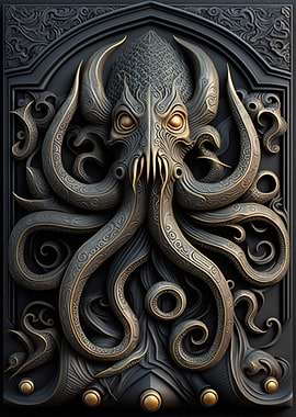 Kraken Gold Relief Deco