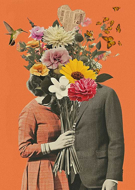 couple and flowers collage