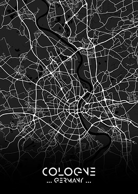 Cologne City Map Black