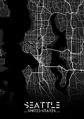Seattle City Map Black