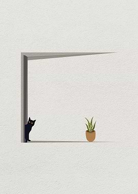 Minimal art Cat on a door
