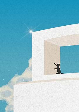 Cat jumping on the roof