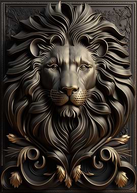 Lion Gold Relief Deco