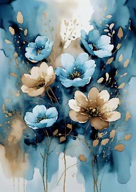 Blue and Golden Floral