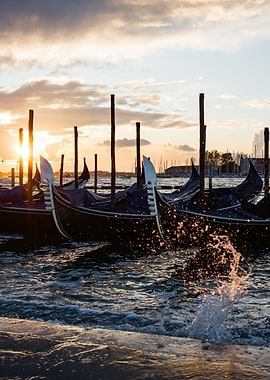 Gondolas sunrise Venice