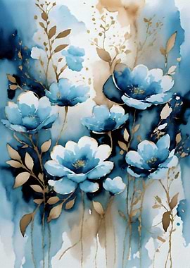 Blue and Golden Floral