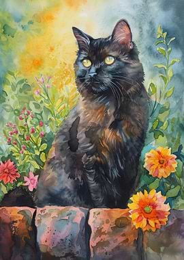 Cat Floral Painting