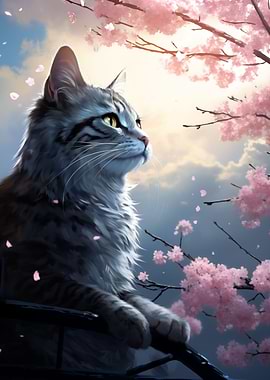 Cat Cherry Blossom Japan