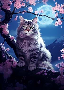 Cat Cherry Blossom Japan