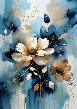 Blue and Golden Floral