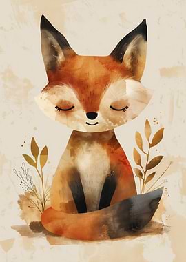 Cute Watercolor Baby Fox