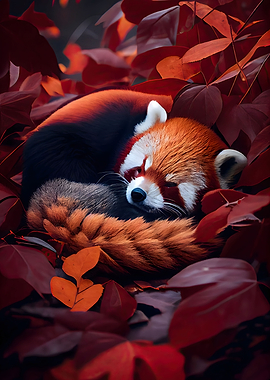 Cute sleeping red panda