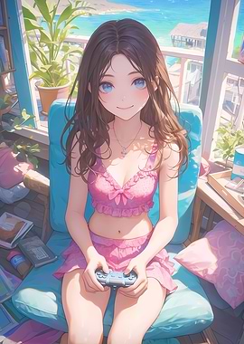 Sexy Girl Play Video Game