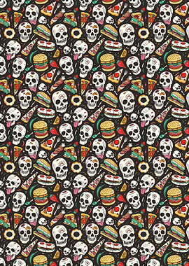 Skulls with Food Pattern