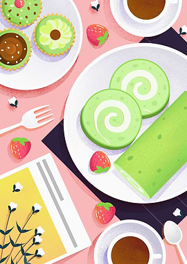 Matcha Cake Illustration