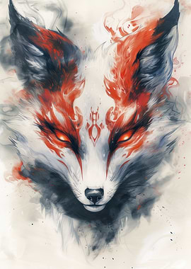 white kitsune fox painting