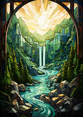 Waterfall Sunset Painting