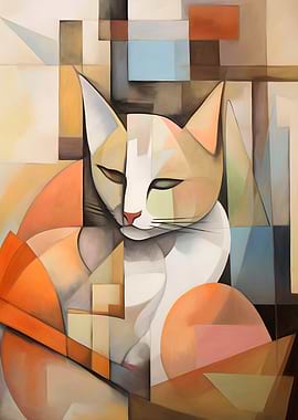 Cat Painting Cubism Style