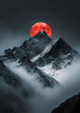 Blood Moon Snowy Mountains