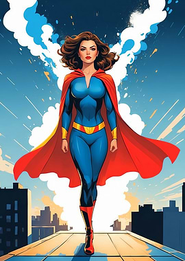 Superhero Woman On Roof