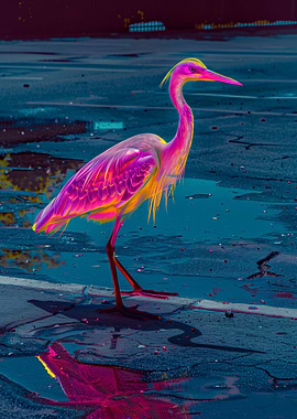 Neon Heron at Night