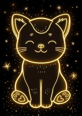 Cute Cat Golden Neon