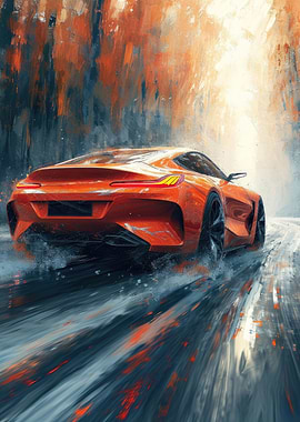 Orange Sports Car Painting