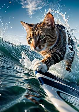 Cat playing surfing funny