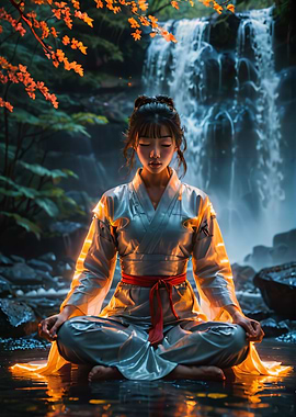 Asian women meditating