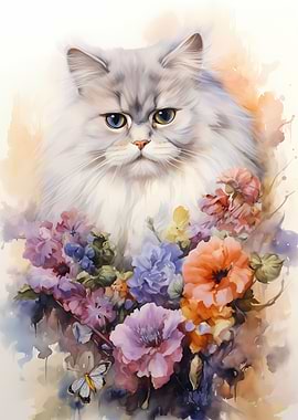 Watercolor Persian Cat