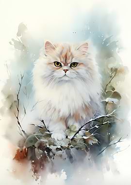Watercolor Persian Cat