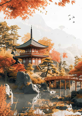Japanese Autumn Temple