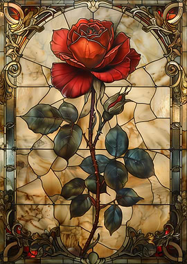 Stained Glass Red Rose