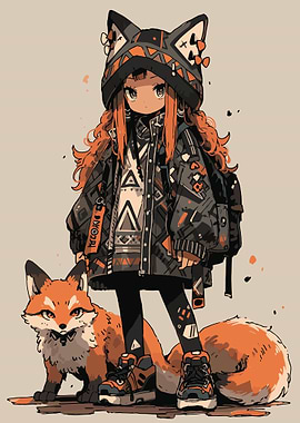 Kawaii Girl with Fox
