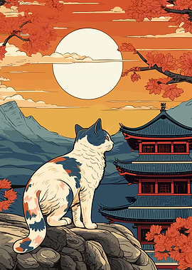 Cat Japanese Landscape
