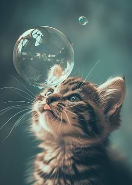 Tabby Cat Enjoying Bubbles