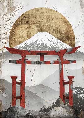 Red Tori Gate Fuji Gold