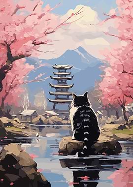 Cat Japanese Landscape
