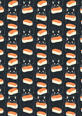 Cats Holding Sushi Pattern