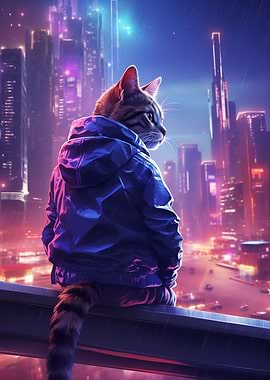 Cat Cyberpunk Neon