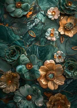 Floral Gold Malachite Art