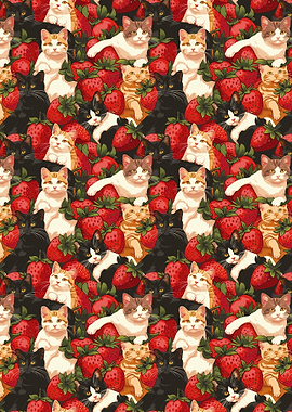 Cute Cats and Strawberries