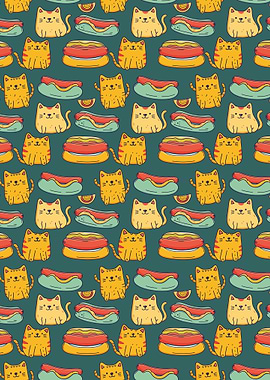Cats With Hot Dog Pattern